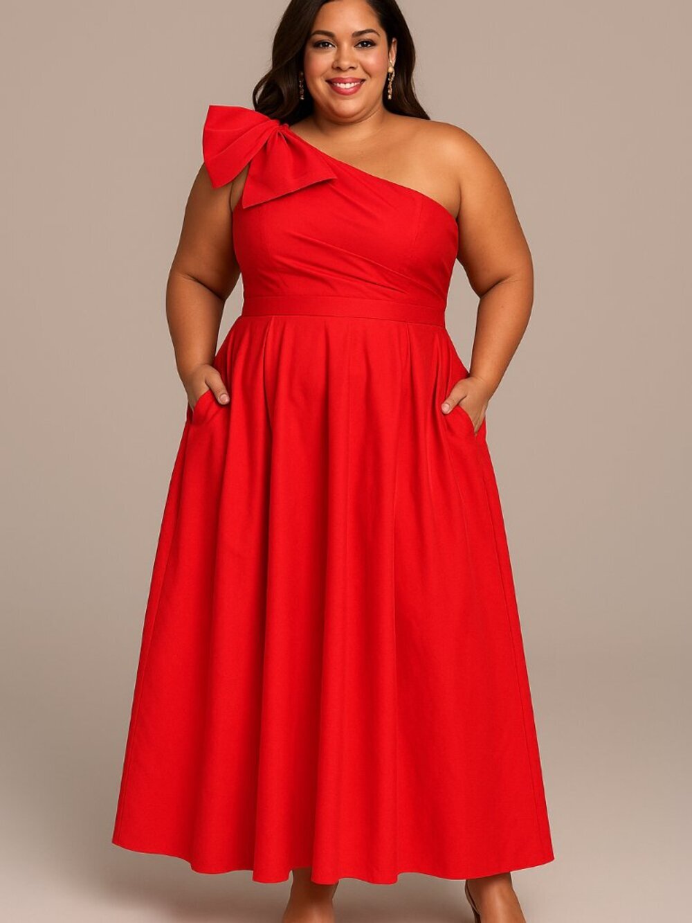 Donna Karan New York Taffeta One-Shoulder Bow Ball Gown Sahara Red Size 16 NWT
